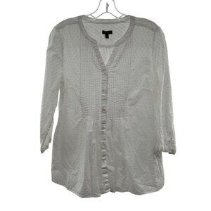 Talbots Womens Button Up Dotted Swiss Pleated Sheer Top White Size Small